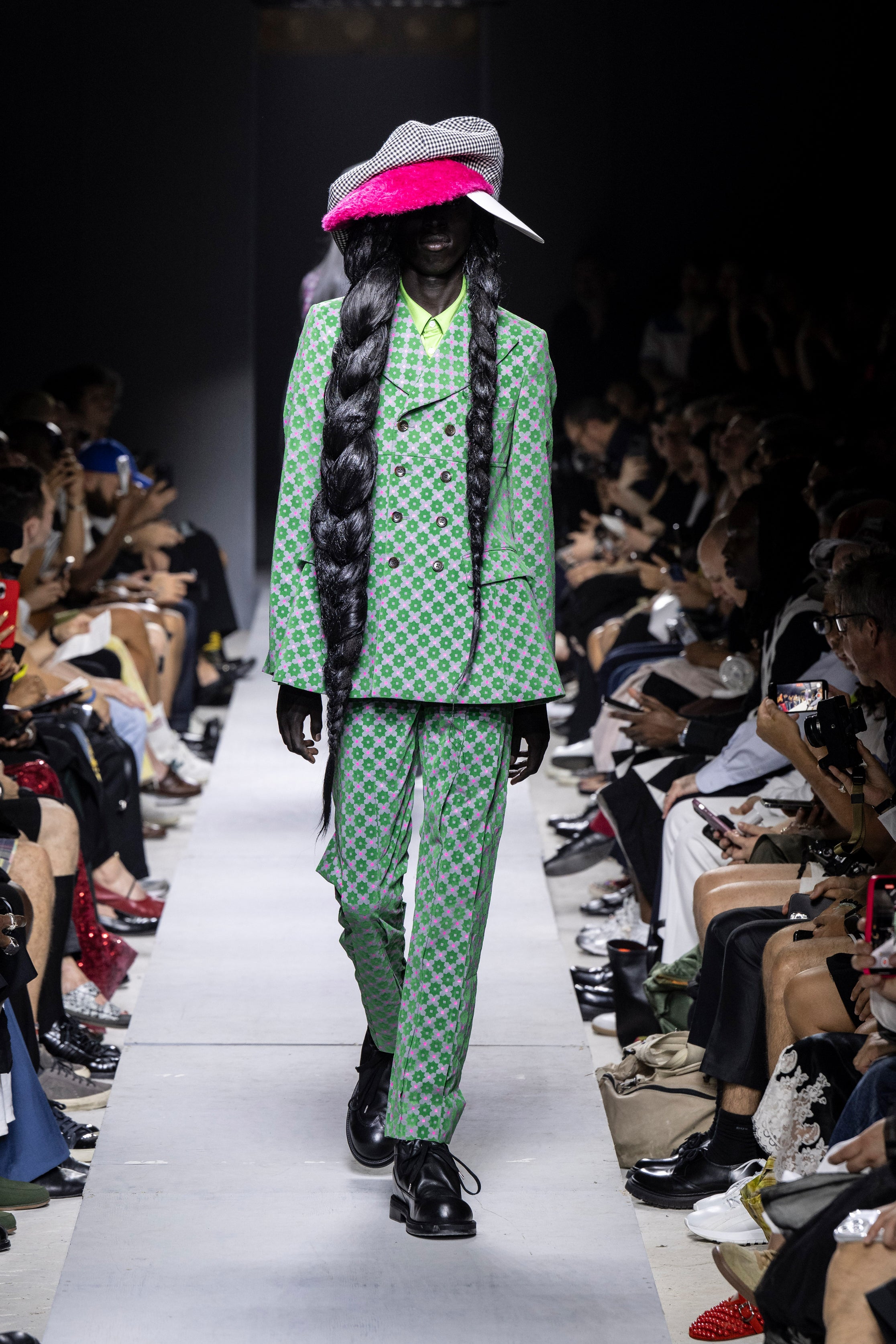 Fashion model wearing a Comme des Garçons Homme Plus SS26 outfit