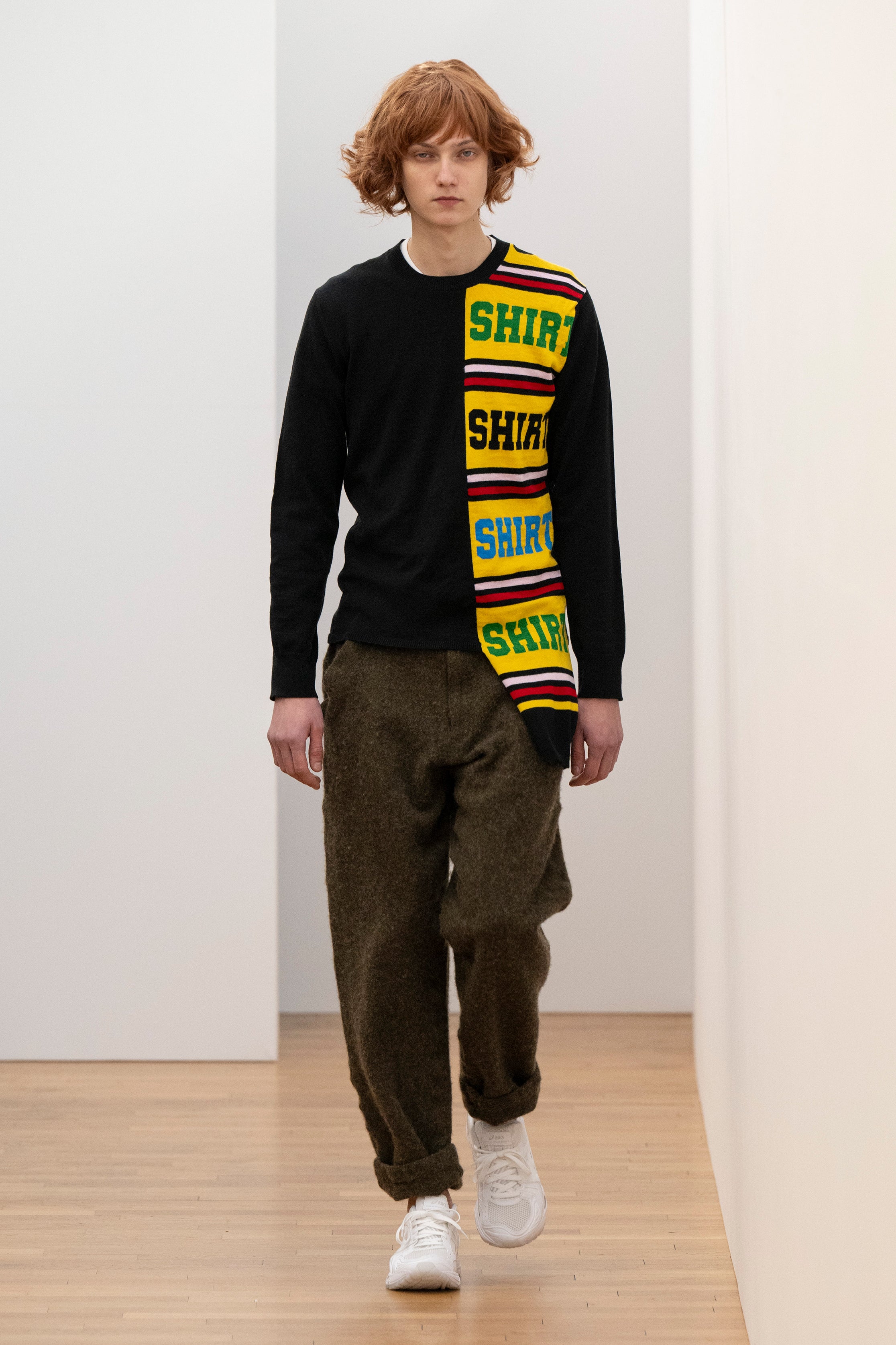 Fashion model wearing a Comme des Garçons Shirt AW25 outfit
