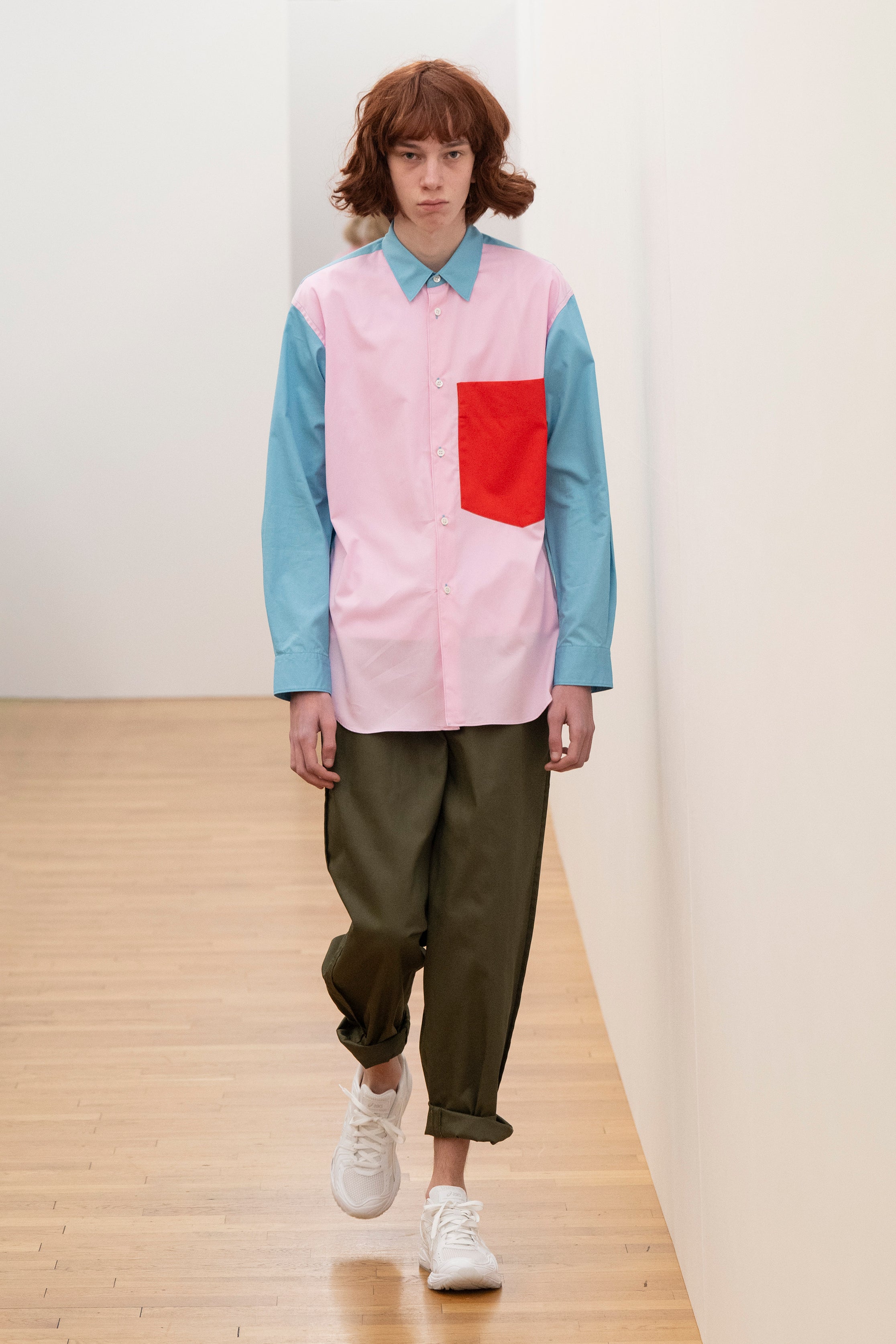 Fashion model wearing a Comme des Garçons Shirt AW25 outfit