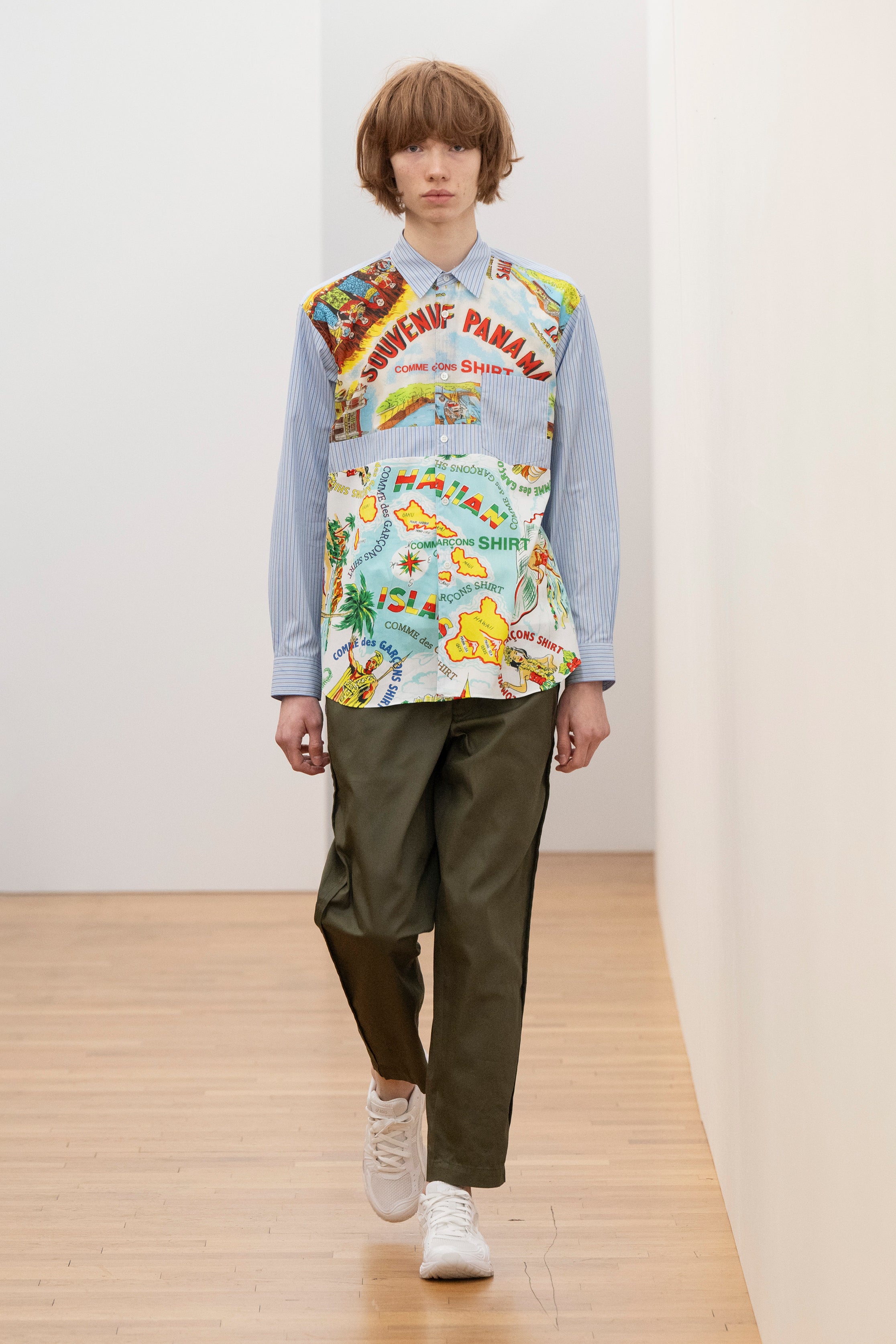 Fashion model wearing a Comme des Garçons Shirt AW25 outfit