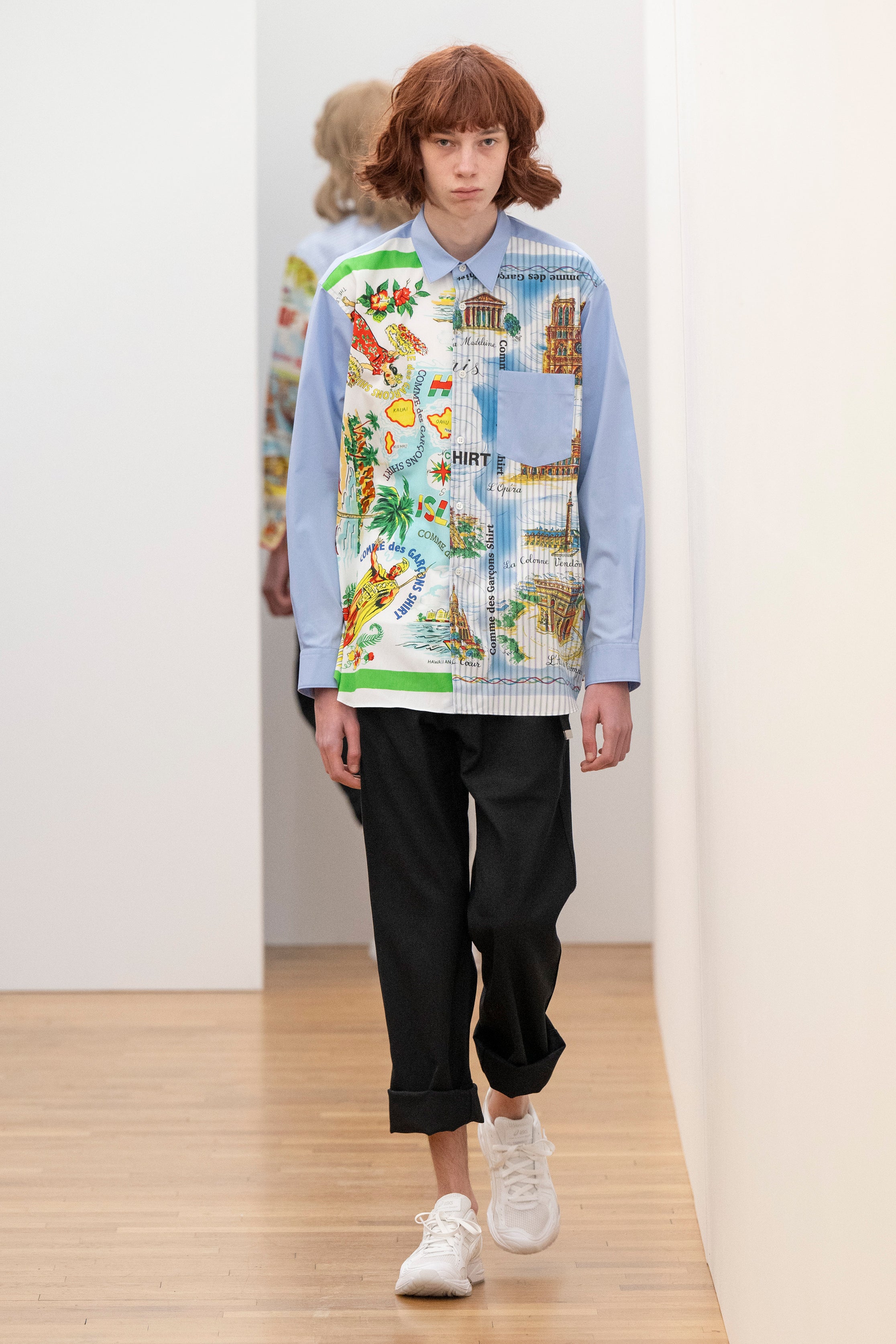 Fashion model wearing a Comme des Garçons Shirt AW25 outfit