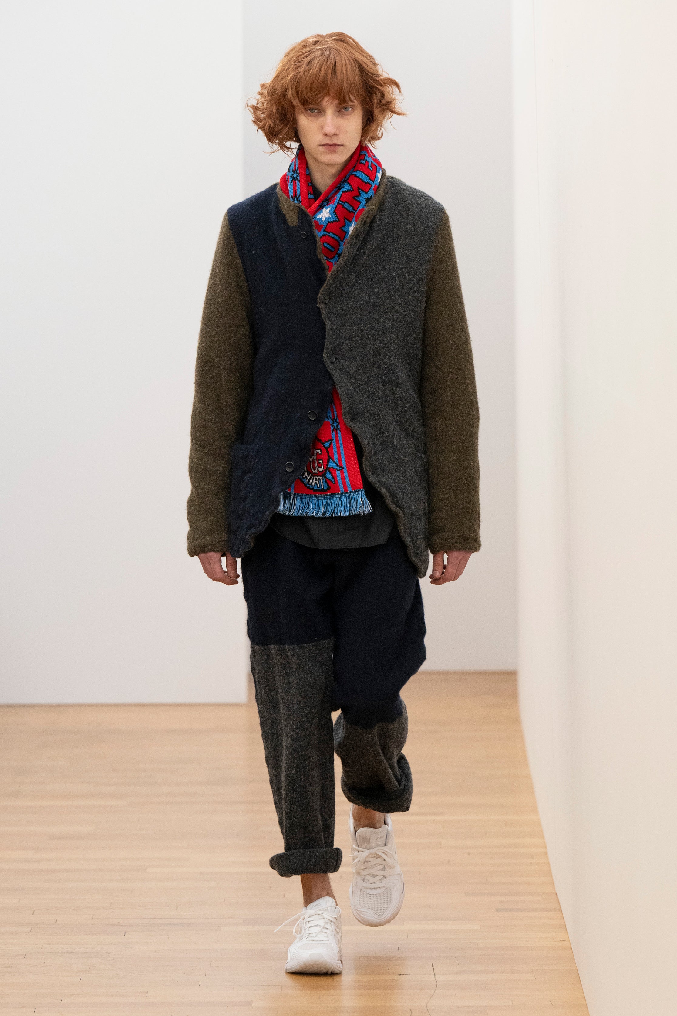 Fashion model wearing a Comme des Garçons Shirt AW25 outfit
