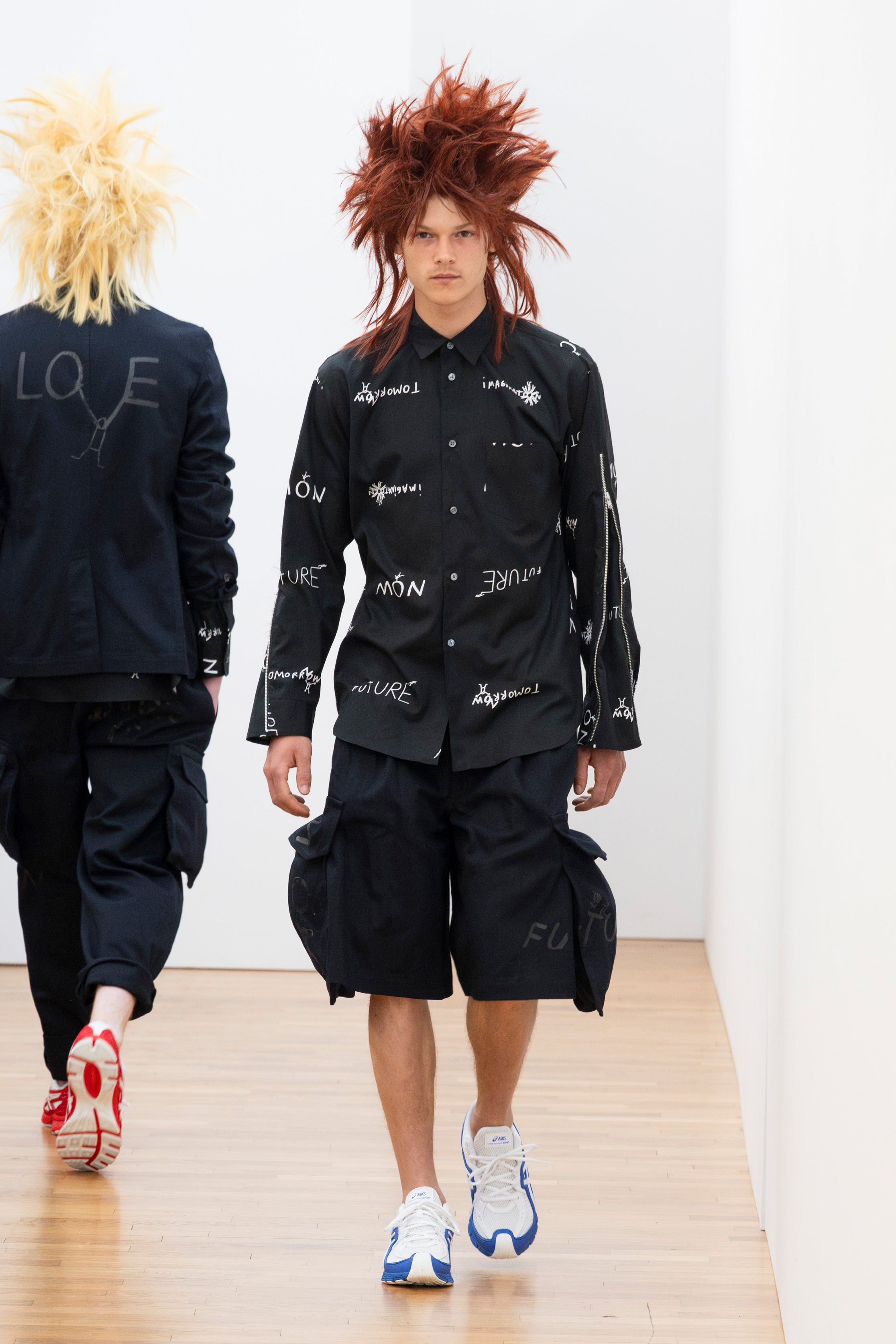 Fashion model wearing a Comme des Garçons Shirt SS26 outfit