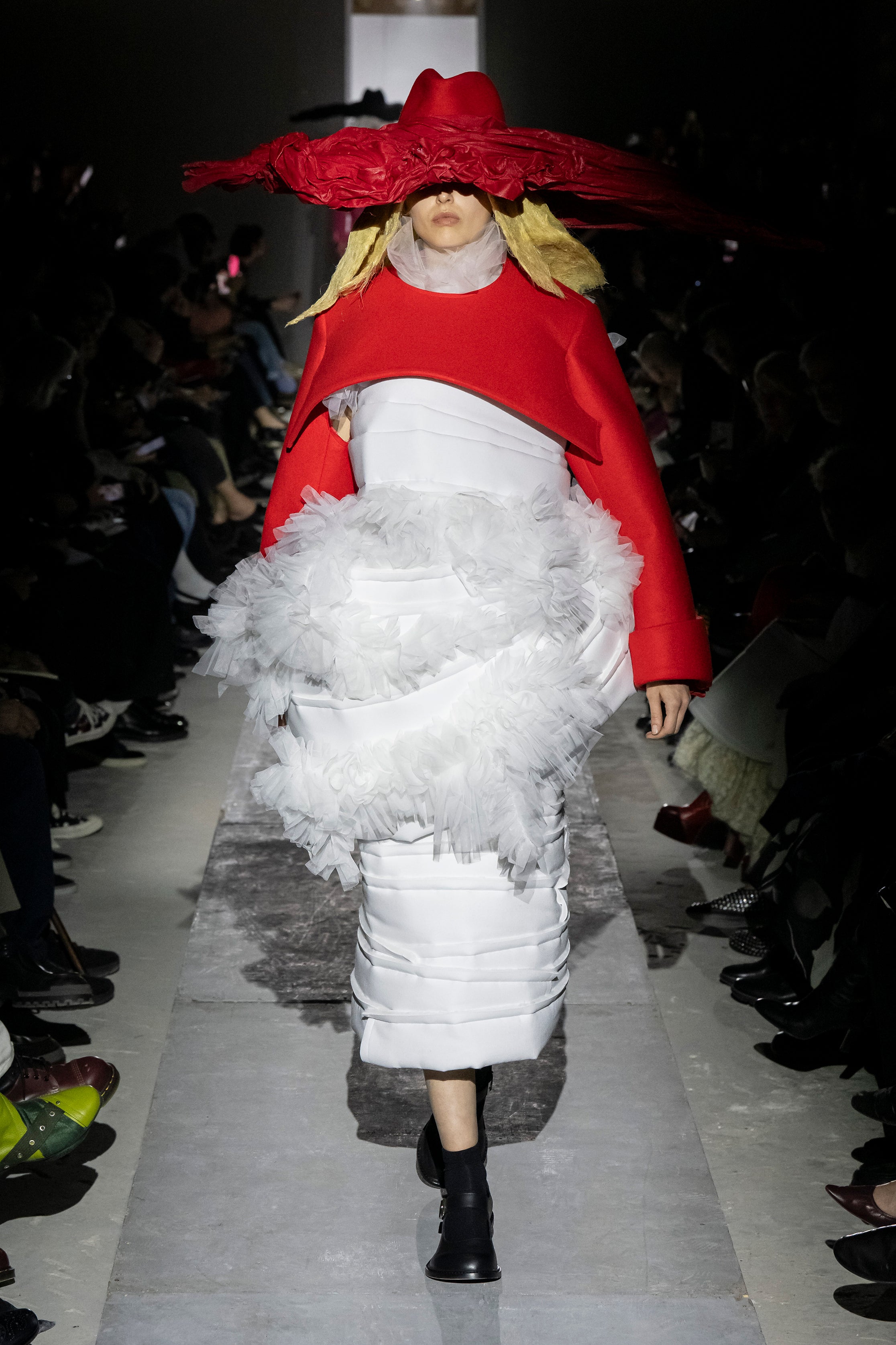 Fashion model wearing a Comme des Garçons AW25 outfit