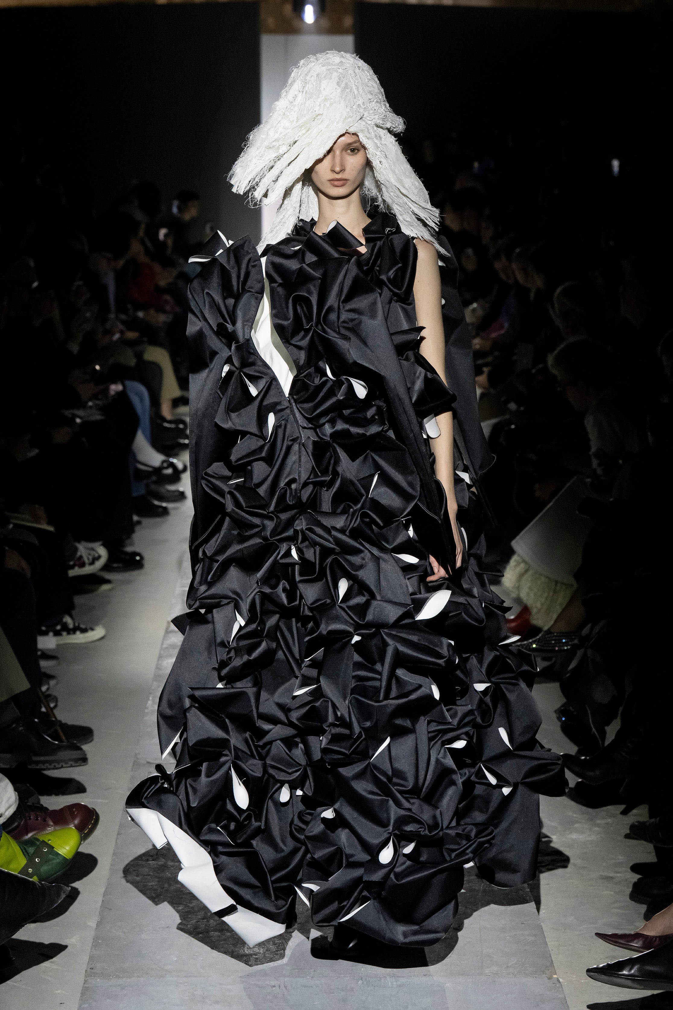 Fashion model wearing a Comme des Garçons AW25 outfit