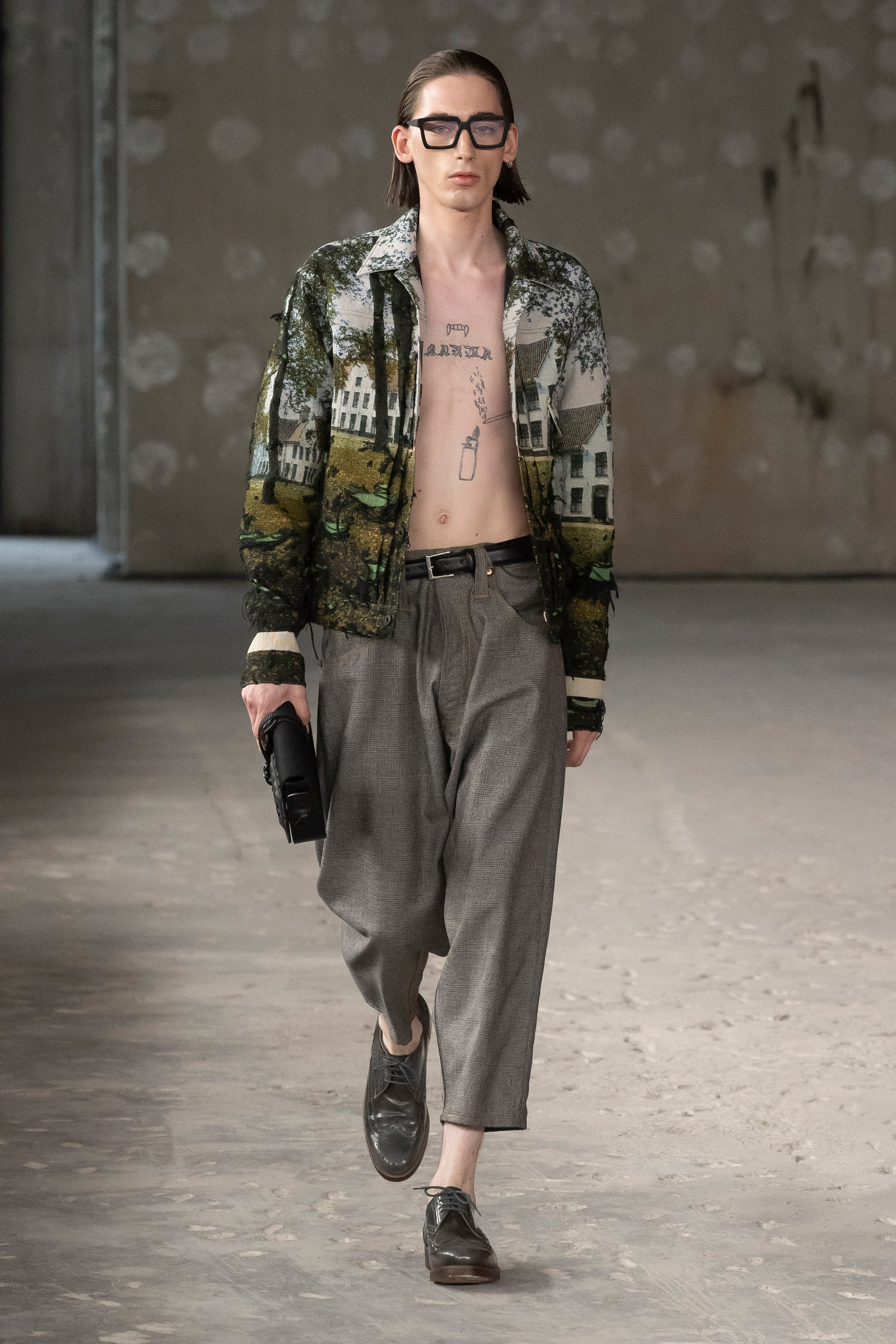 Fashion model wearing a Junya Watanabe Man SS26 outfit